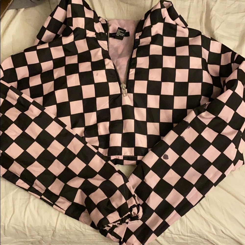 pink checkered windbreaker
